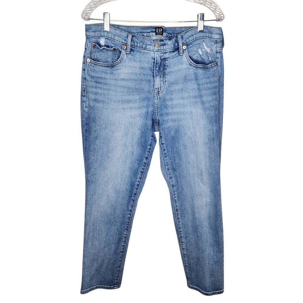 Gap Best Girlfriend Jeans Light Wash Distressed Blue Denim Size 31‎ 12 Womens